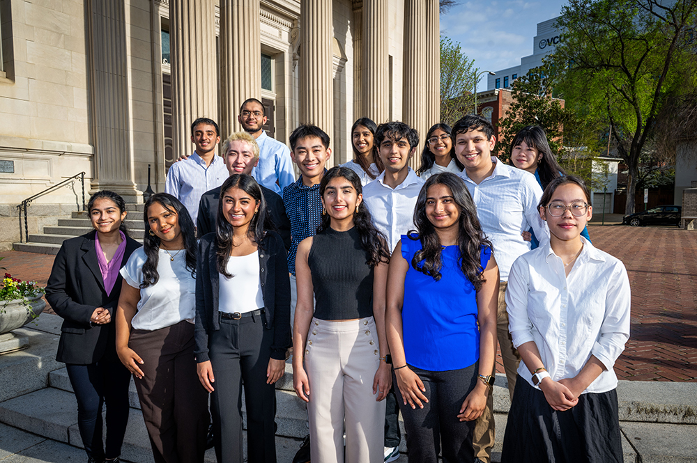 Student mentors from P E C S pose for a photo on V C U's Monroe Park Campus